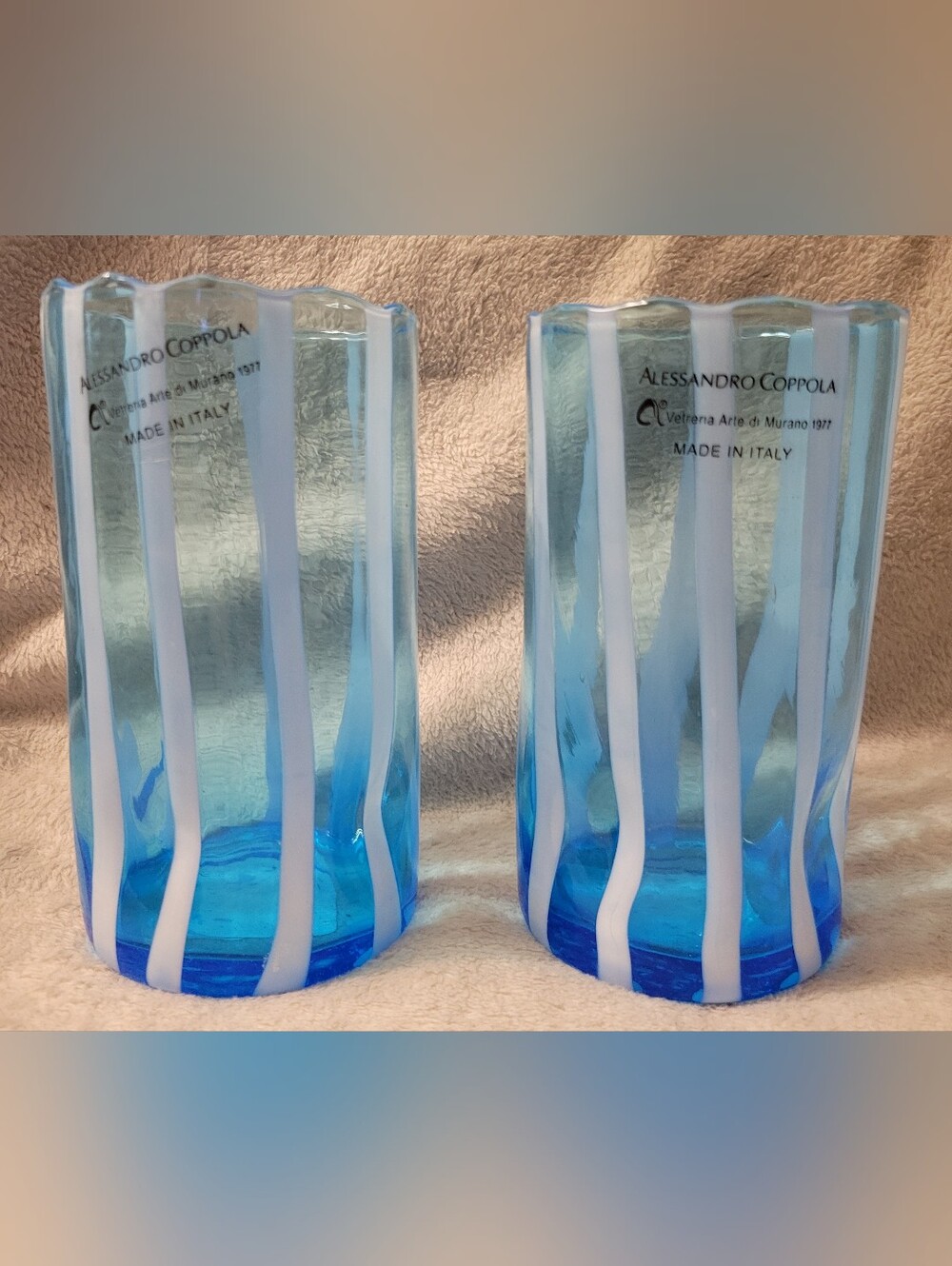 Alessandro Coppola Arte Di Murano Italy Blue Glass Tumblers Set Of 2